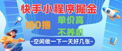 快手小程序掘金，纯0撸，单价高不养机 利用空闲时间做一做，一天好几张【揭秘】-钞能力网全创