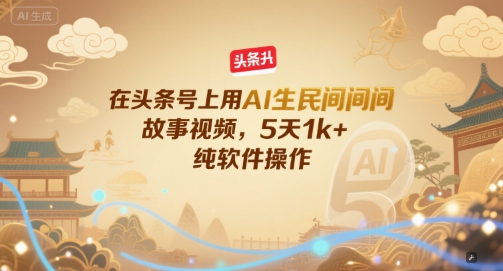 在头条号上用AI生民间故事视频，5天1k+，纯软件操作-钞能力网全创