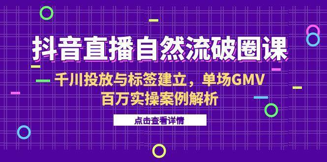 （15136期）抖音直播自然流破圈课-6月，千川投放与标签建立，单场GMV百万实操案例解析-钞能力网全创