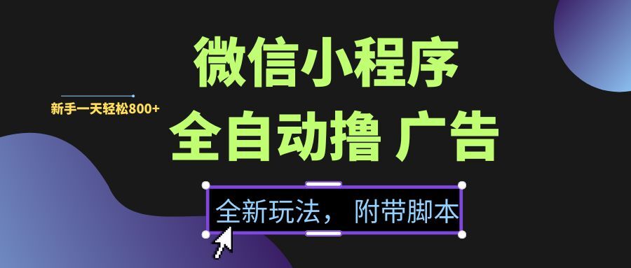 （15134期）微信小程序挂机撸广告，全新玩法，新手一天轻松800+【附带脚本】-钞能力网全创